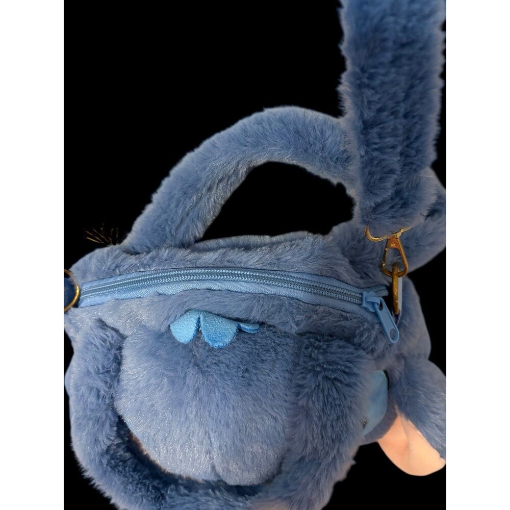 Disney Stitch Plush Crossbody Bag Fuzzy Blue Character Purse Zipper Closure - Picture 4 of 9